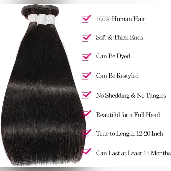Straight Brazilian 100% Unprocessed Virgin Bundles Human Hair 12 16" 18" 20" - Picture 7 of 7